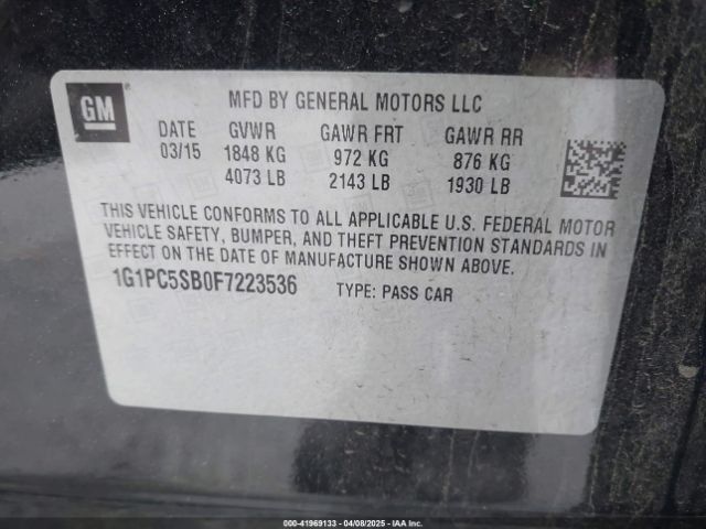 1G1PC5SB0F7223536 Chevrolet Cruze 1lt Auto