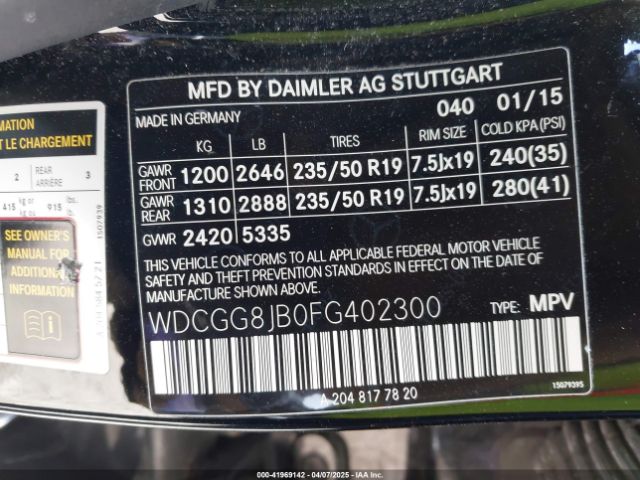 WDCGG8JB0FG402300 Mercedes-Benz Glk 350 4matic