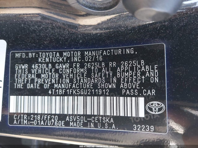4T1BF1FK5GU211912 Toyota CAMRY SE