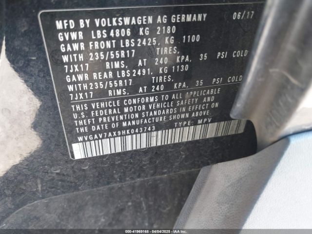 WVGAV7AX9HK043743 Volkswagen Tiguan 2.0t/2.0t S