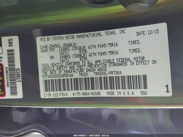 5TFAX5GN3GX058166 Toyota Tacoma Sr