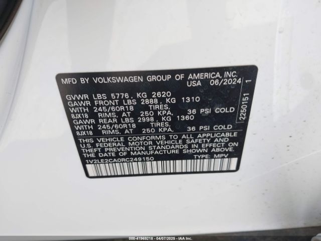 1V2LE2CA0RC249150 Volkswagen Atlas Cross Sport 2.0t Se