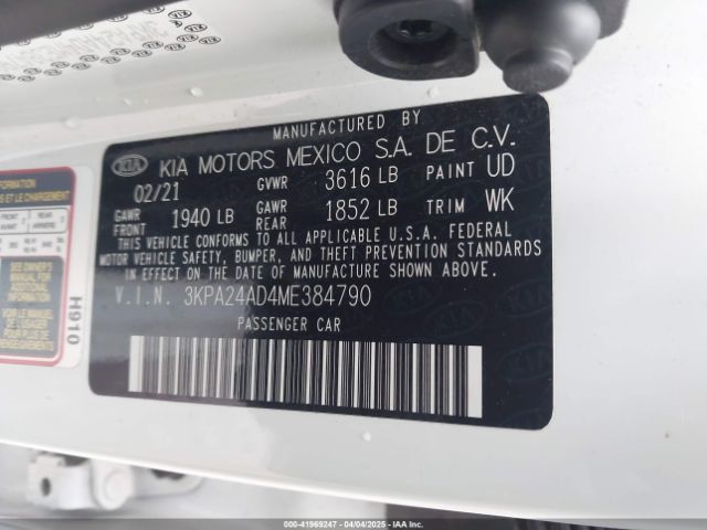3KPA24AD4ME384790 KIA RIO S