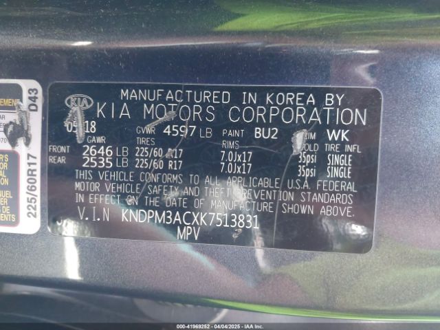 KNDPM3ACXK7513831 KIA Sportage Lx
