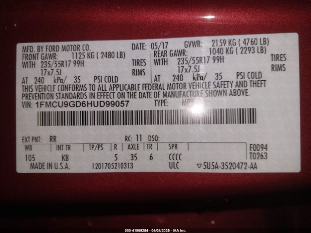 1FMCU9GD6HUD99057 Ford ESCAPE SE