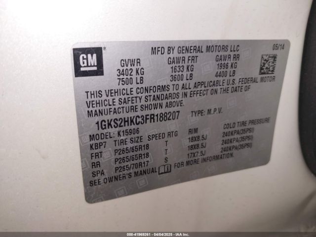 1GKS2HKC3FR188207 GMC Yukon Xl 1500 Slt
