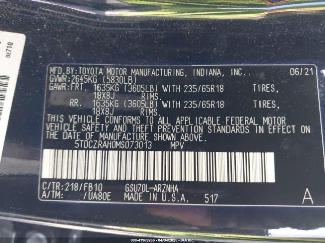 5TDCZRAH0MS073013 Toyota Highlander L
