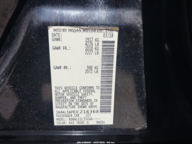 1N4AL3AP8JC216368 Nissan Altima 2.5 Sv