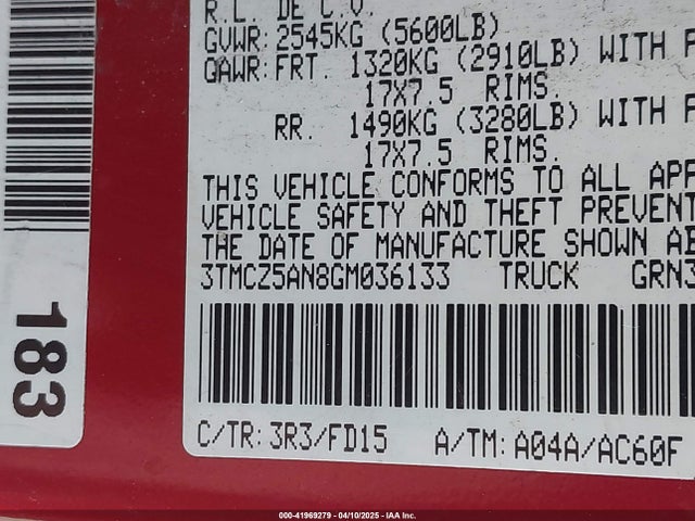 3TMCZ5AN8GM036133 Toyota Tacoma Trd Sport