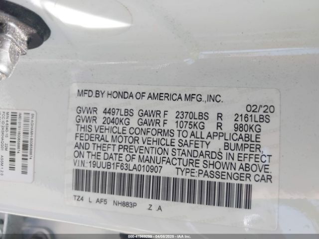 19UUB1F63LA010907 Acura Tlx A-spec/a-spec W/red Leather