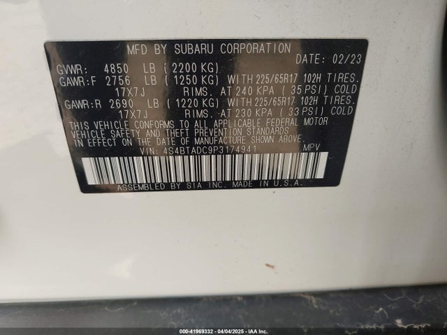 4S4BTADC9P3174941 Subaru Outback Premium