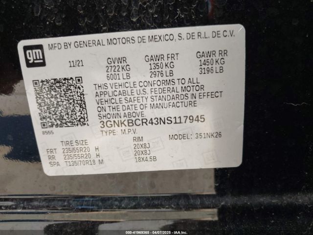 3GNKBCR43NS117945 Chevrolet Blazer Fwd 2lt