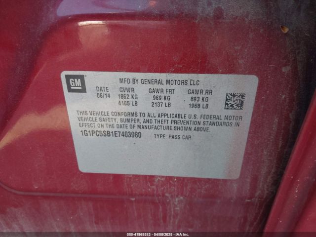 1G1PC5SB1E7403980 Chevrolet Cruze 1lt Auto