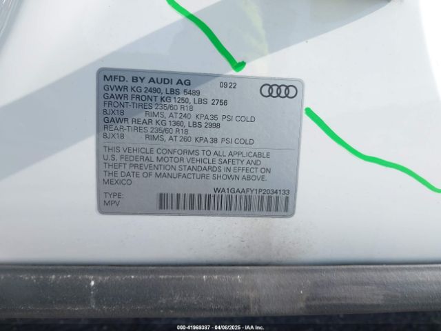 WA1GAAFY1P2034133 Audi Q5 Premium 45 Tfsi S Line Quattro