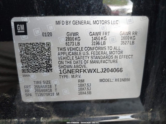 1GNERFKWXLJ204066 Chevrolet Traverse Fwd Ls