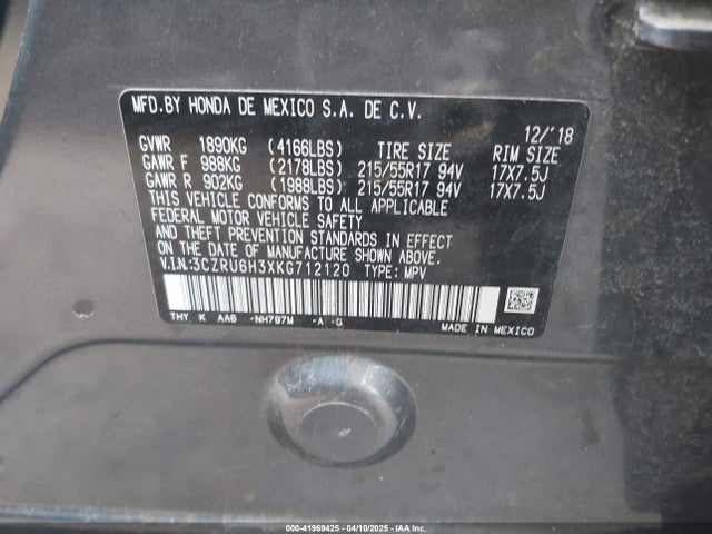 3CZRU6H3XKG712120 Honda r18z9