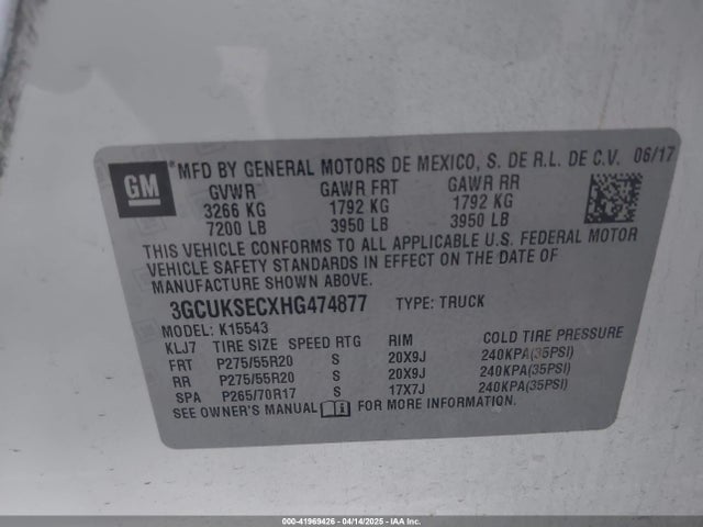 3GCUKSECXHG474877 Chevrolet Silverado 1500 2lz