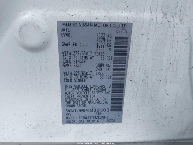 Nissan ROGUE SV 2015 5N1AT2MV0FC839503 Image 9