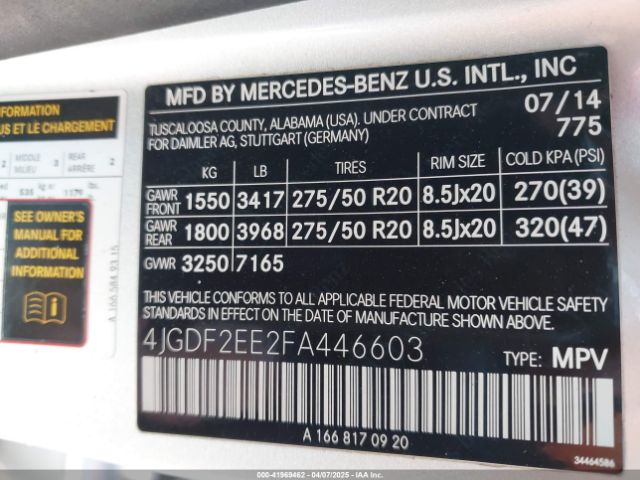 4JGDF2EE2FA446603 Mercedes-Benz Gl 350 Bluetec 4matic