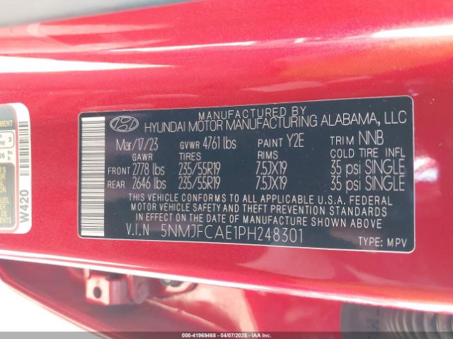 5NMJFCAE1PH248301 Hyundai TUCSON SEL