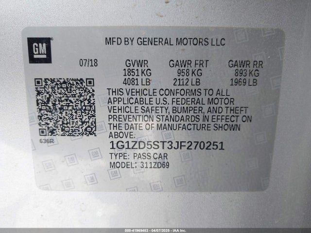 1G1ZD5ST3JF270251 Chevrolet lfv - direct injection, variable valve timing, gen 1