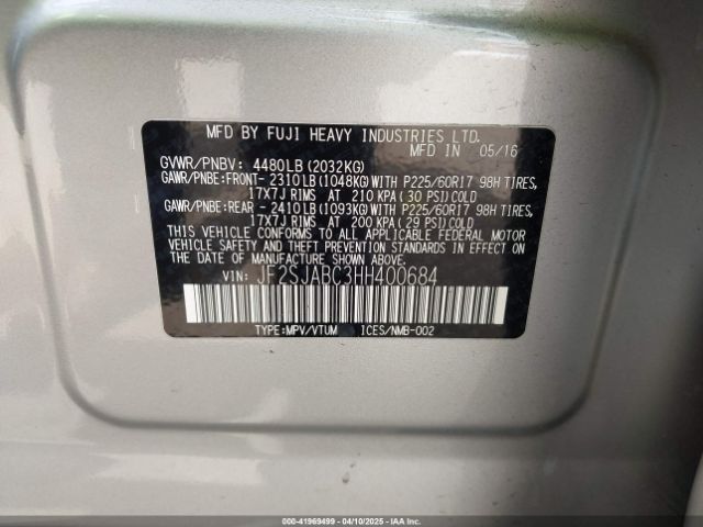 JF2SJABC3HH400684 Subaru Forester 2.5i