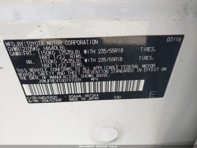 JTMJFREV1GD197209 Toyota RAV4 SE