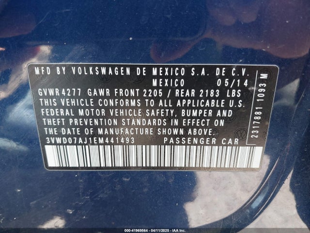 3VWD07AJ1EM441493 Volkswagen Jetta 1.8t Se