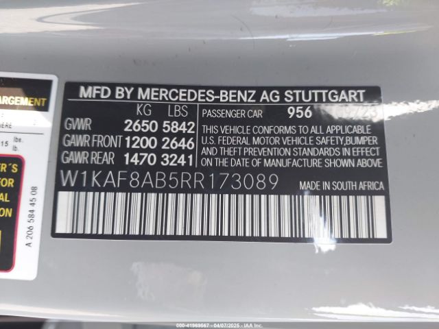 W1KAF8AB5RR173089 Mercedes-Benz Amg C 63 S E Performance