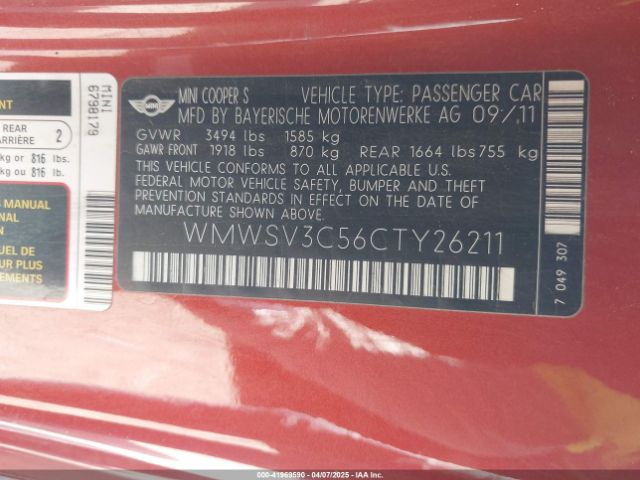 2012 MINI COOPER S WMWSV3C56CTY26211 Photo 8