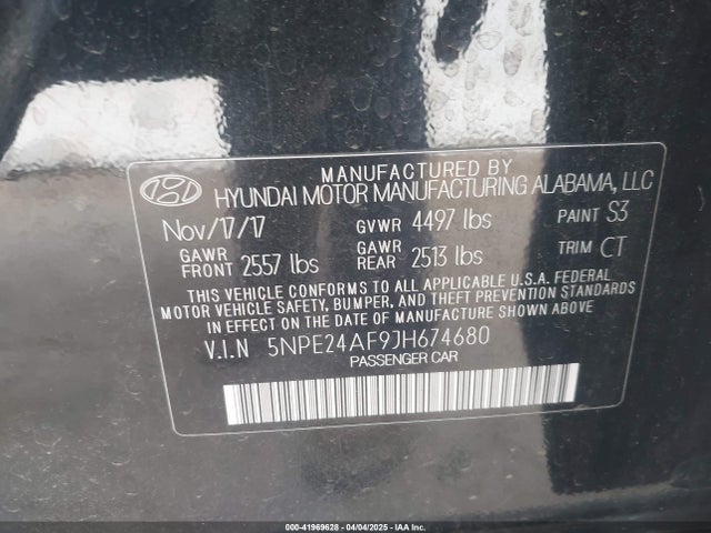 5NPE24AF9JH674680 Hyundai SONATA SE