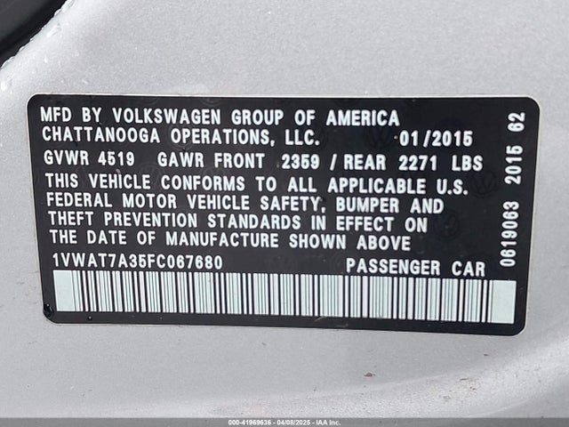 Volkswagen Passat 2015 1VWAT7A35FC067680 Image 9