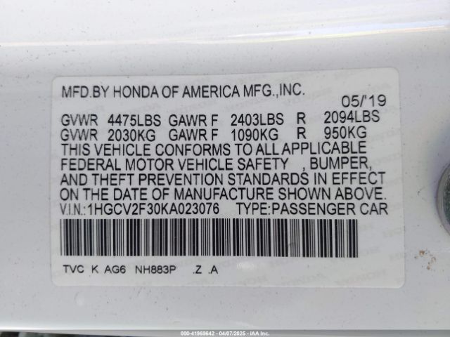 1HGCV2F30KA023076 Honda Accord Sport 2.0t