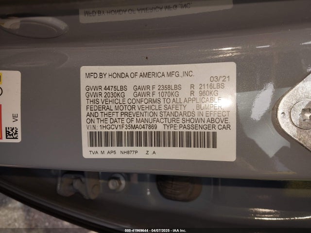1HGCV1F35MA047869 Honda Accord Sport