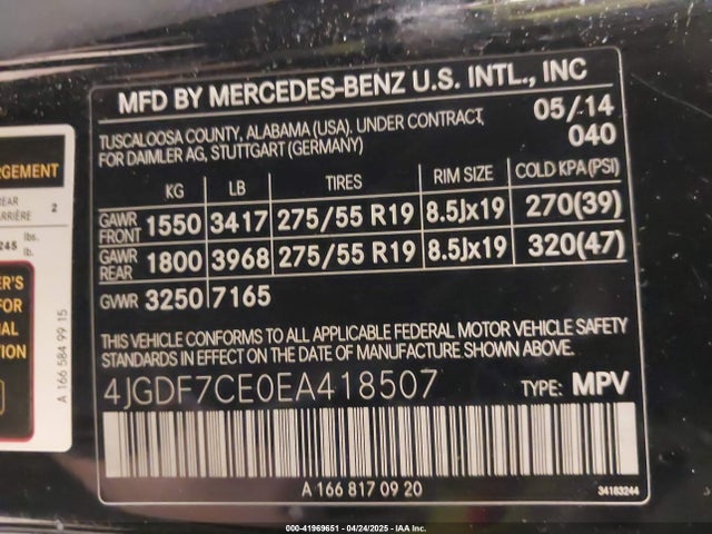 4JGDF7CE0EA418507 Mercedes-Benz Gl 450 4matic