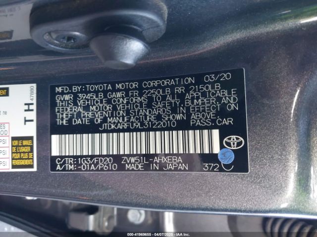JTDKARFU9L3122010 Toyota Prius Le