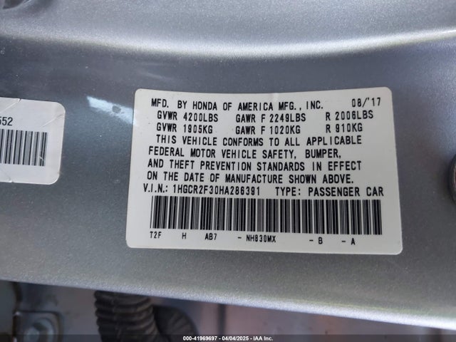 1HGCR2F30HA286391 Honda ACCORD LX