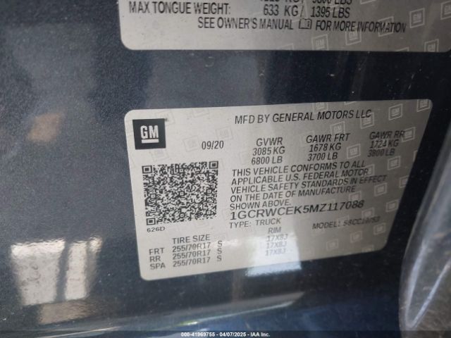 1GCRWCEK5MZ117088 Chevrolet Silverado 1500 2wd Double Cab Standard Bed Lt