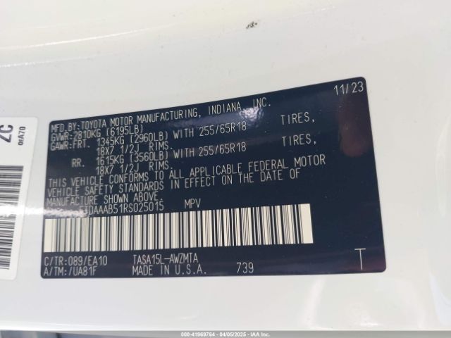5TDAAAB51RS025015 Toyota Grand Highlander Xle