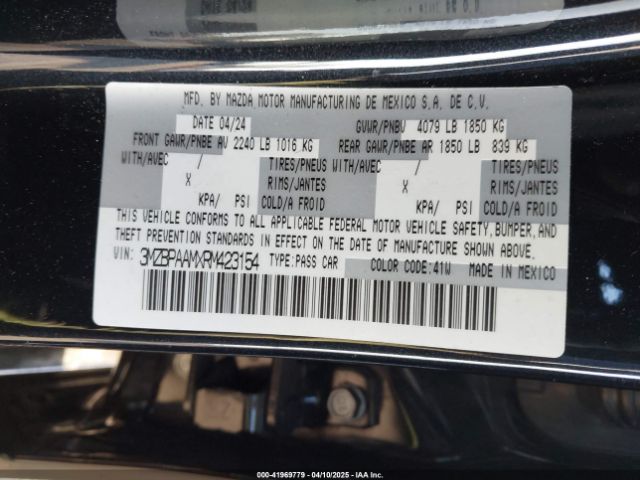 3MZBPAAMXRM423154 Mazda Mazda3 2.5 S