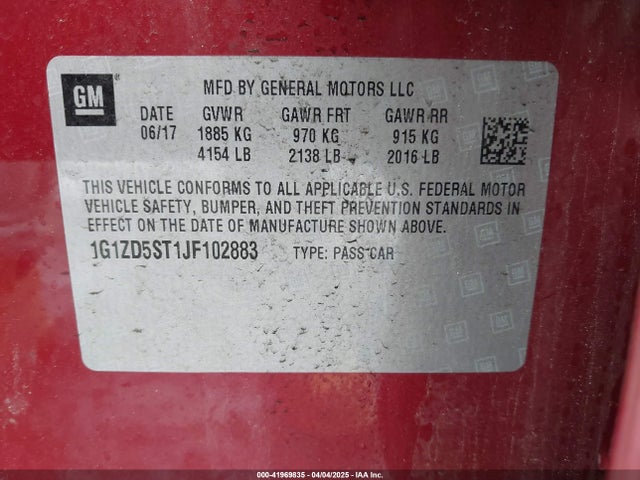 1G1ZD5ST1JF102883 Chevrolet MALIBU LT
