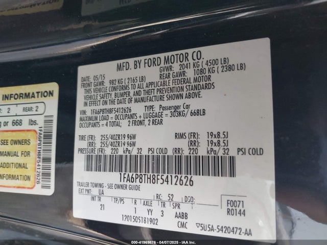 1FA6P8TH8F5412626 Ford Mustang Ecoboost