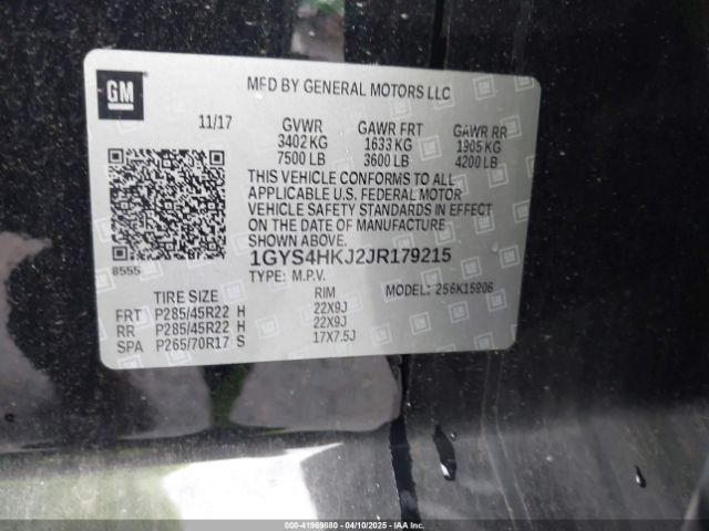 1GYS4HKJ2JR179215 Cadillac Escalade Esv Luxury