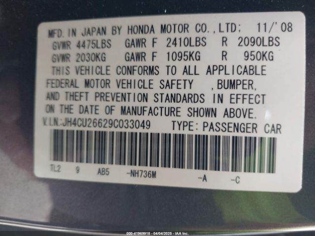 2009 ACURA TSX JH4CU26629C033049 Photo 8