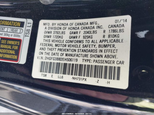 2HGFG3B82EH506119 Honda CIVIC EX