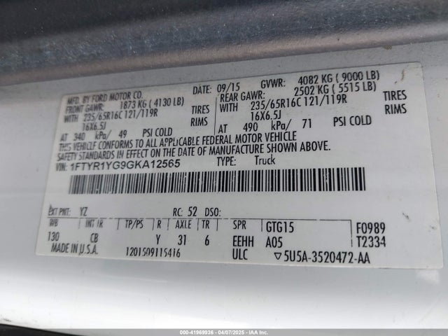 1FTYR1YG9GKA12565 Ford Transit-250
