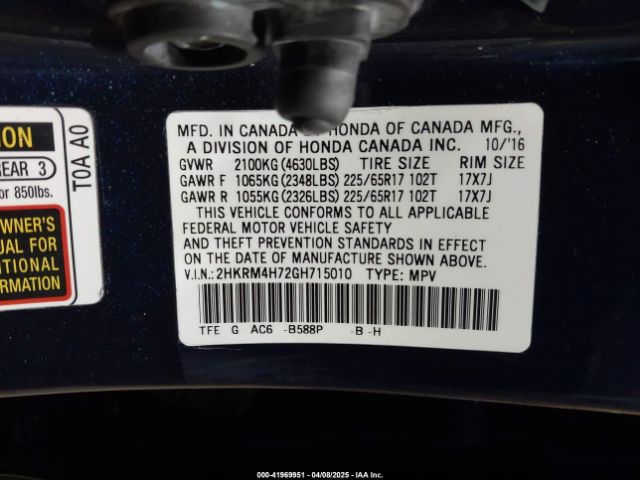 2HKRM4H72GH715010 Honda Cr-v Ex-l