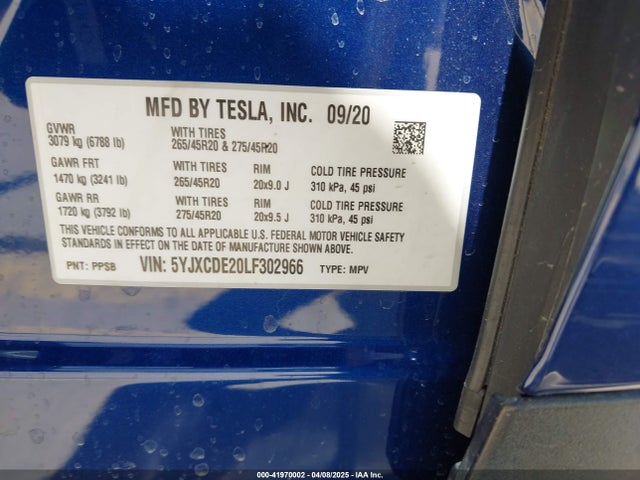 2020 TESLA MODEL X 5YJXCDE20LF302966 Photo 8