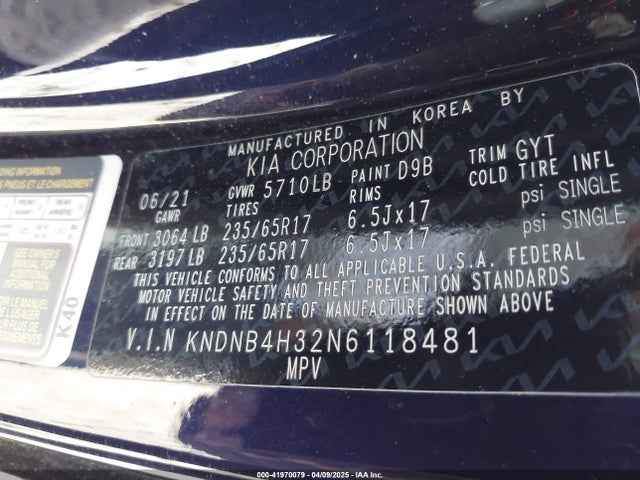 KNDNB4H32N6118481 KIA Carnival Mpv Lx