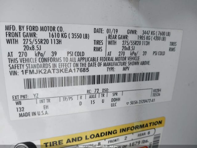 1FMJK2AT3KEA17685 Ford Expedition Max Limited